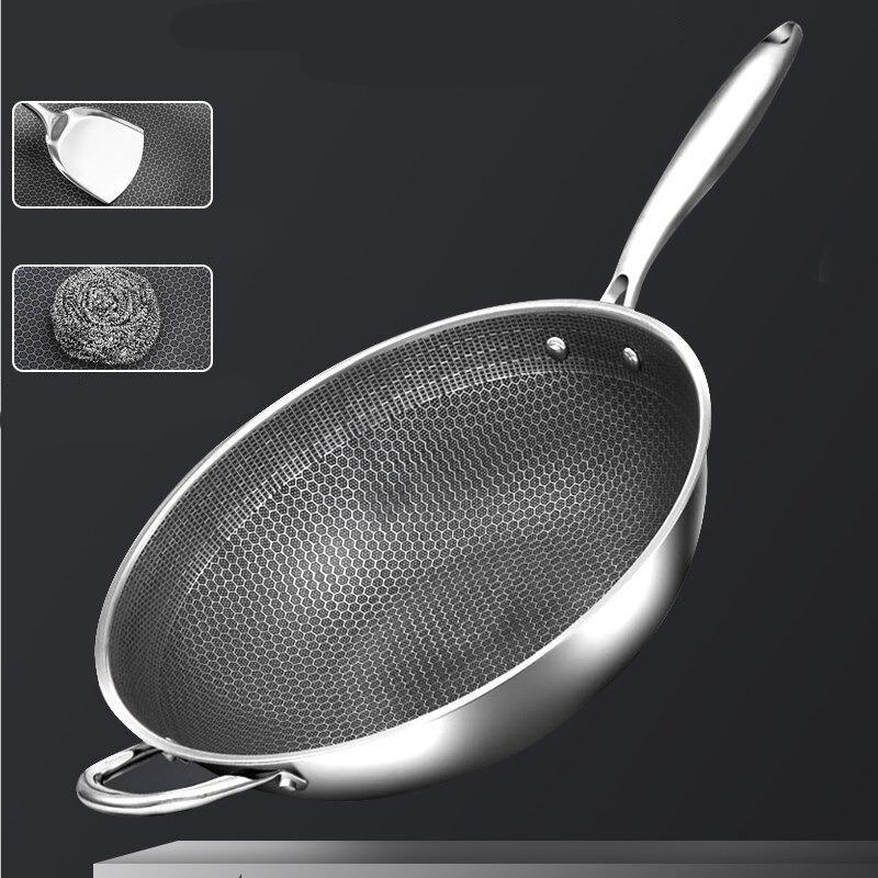 Wok en Métal Inox Revêtement Alvéolé
