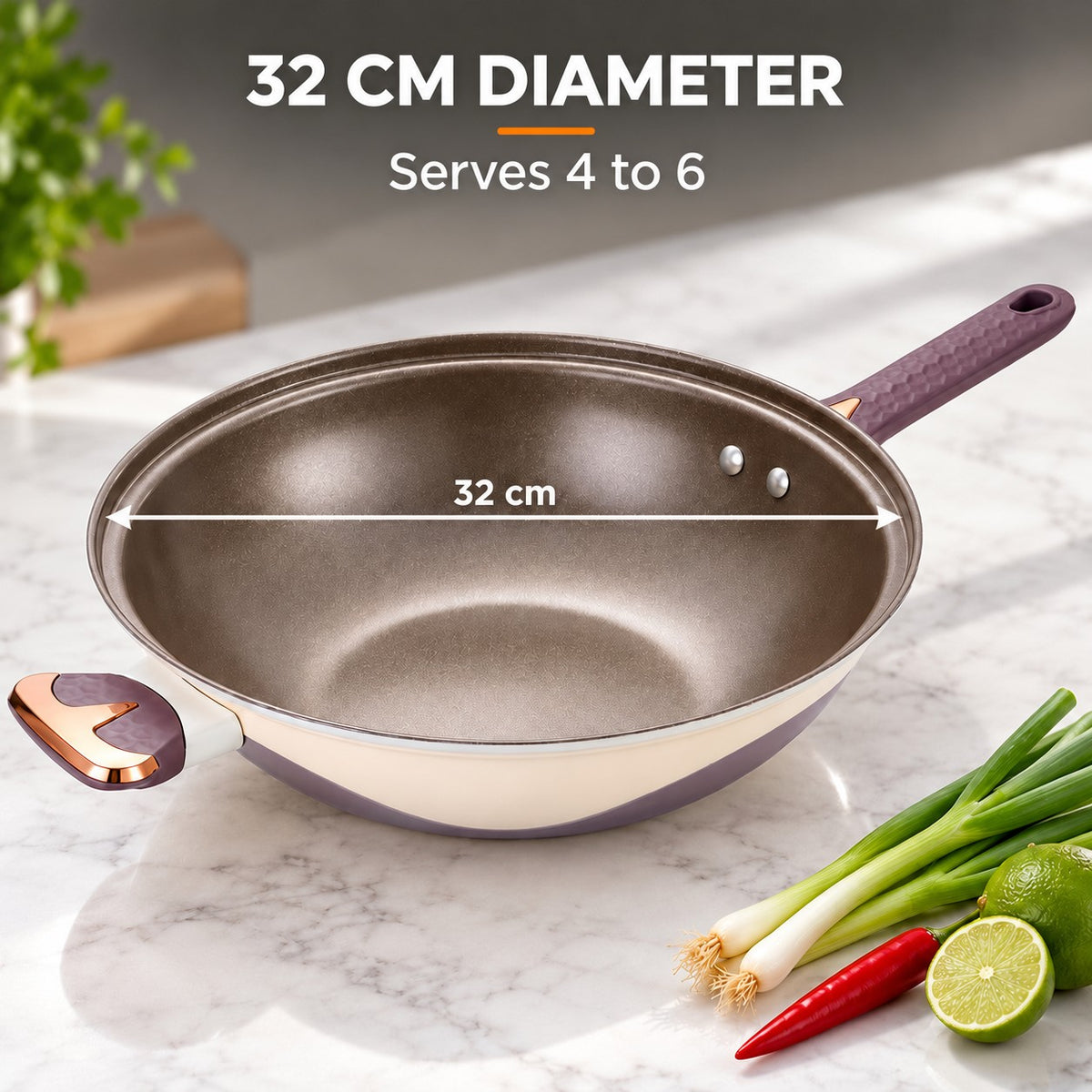 Multifunctional non-stick wok, 32 CM DIAMETER: Serves 4 to 6