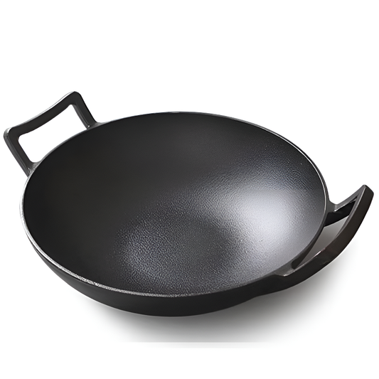 Fulan traditional cast iron wok with two handles for induction and stovetop cooking