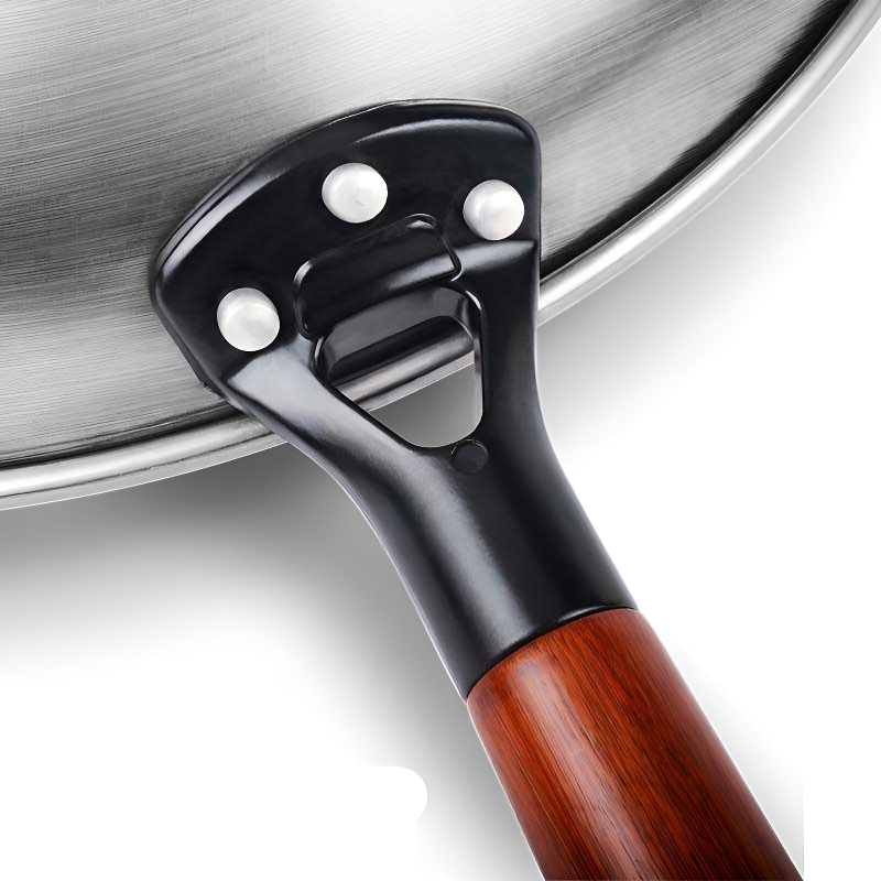 Rishiri uncoated refined iron wok with wooden handle for stir-fry and induction cooking