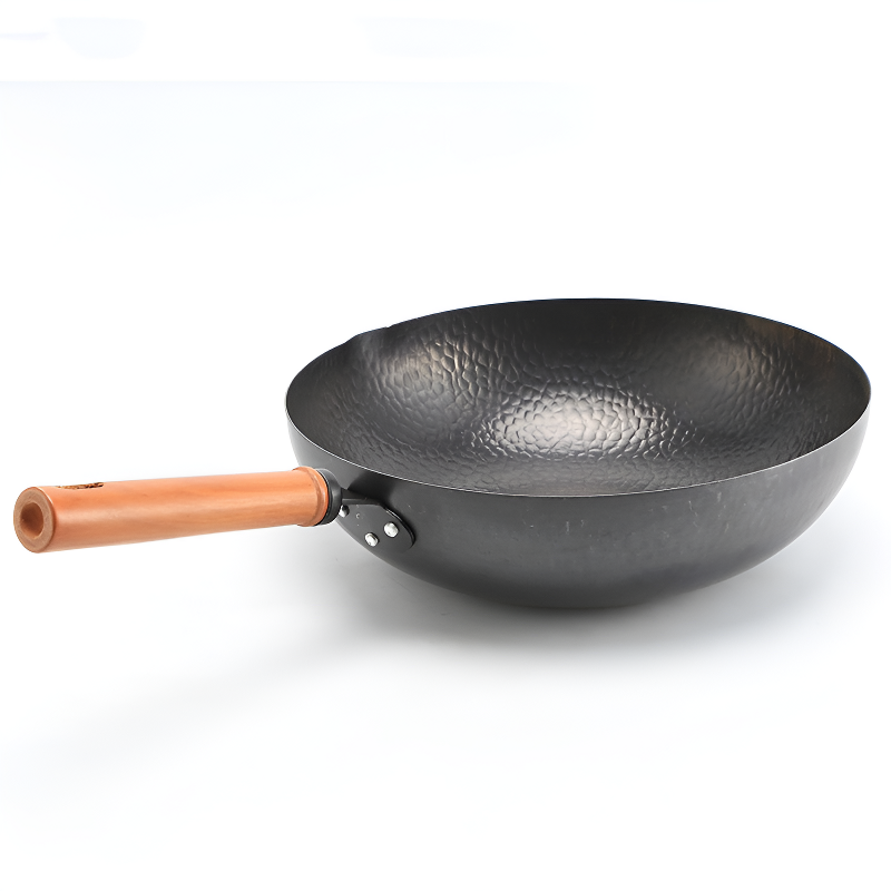 Benka carbon steel wok with wooden handle and glass lid for induction cooking