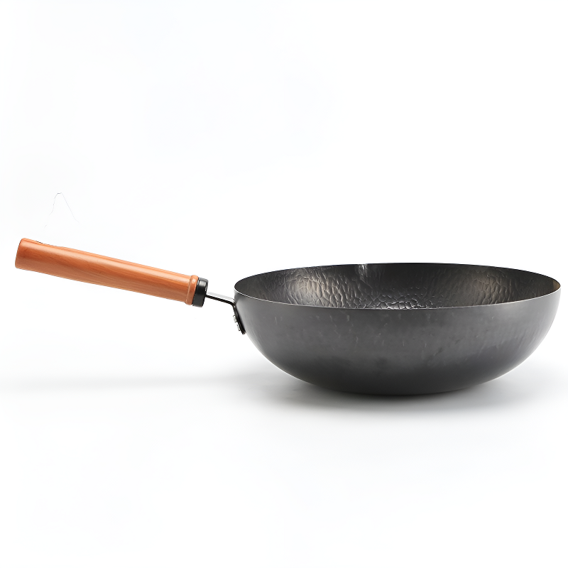 Benka carbon steel wok with wooden handle and glass lid for induction cooking