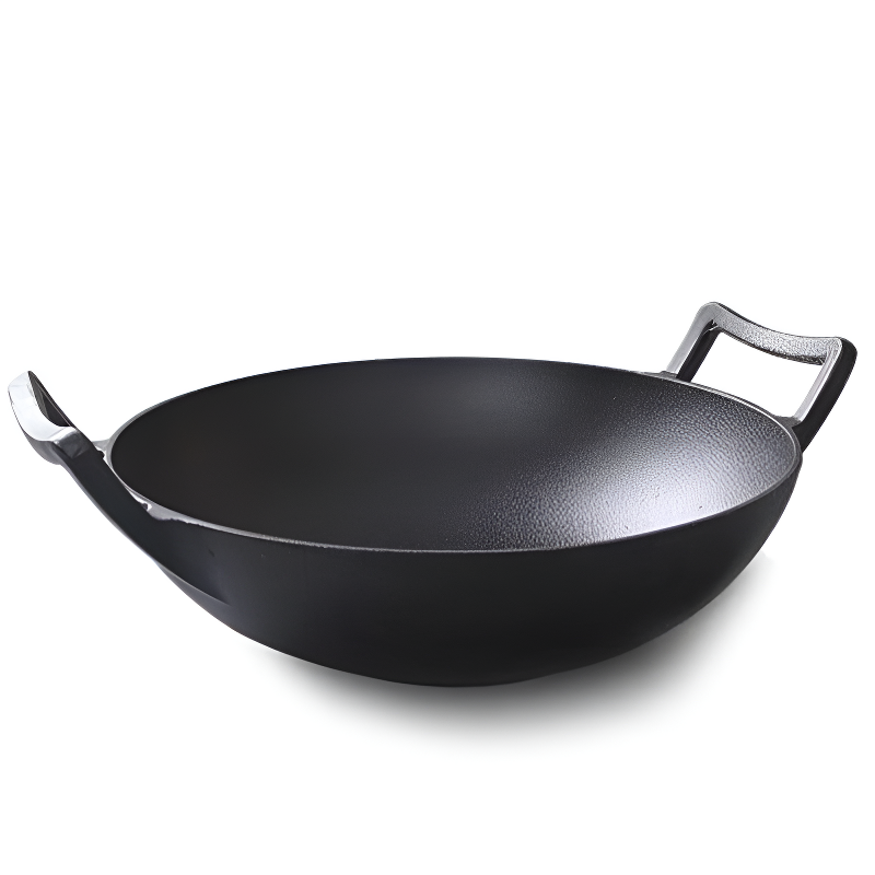 Fulan traditional cast iron wok with two handles for induction and stovetop cooking