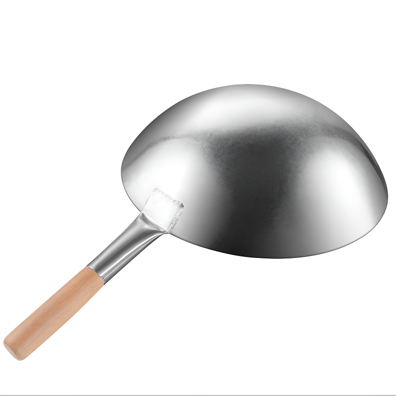 Benkoa round-bottom wrought iron wok with wooden handle and glass lid for gas hob