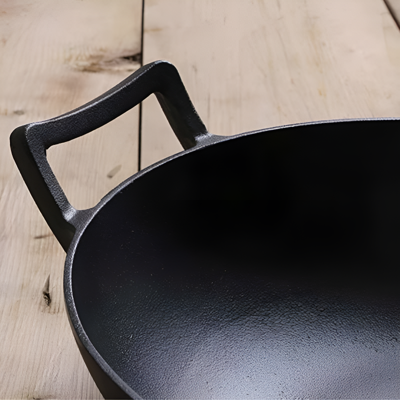 Fulan traditional cast iron wok with two handles for induction and stovetop cooking