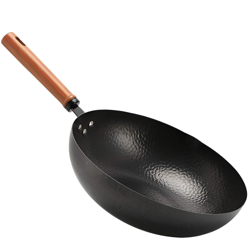 Benka carbon steel wok with wooden handle and glass lid for induction cooking