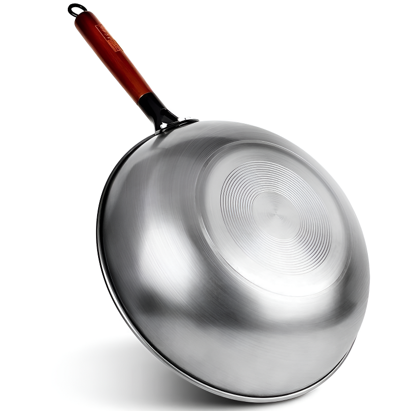 Rishiri uncoated refined iron wok with wooden handle for stir-fry and induction cooking