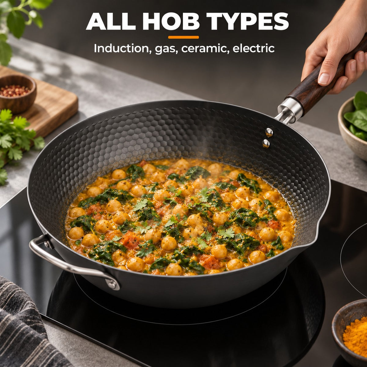 PFOA-free non-stick wok, ALL HOB TYPES: Induction, gas, ceramic, electric