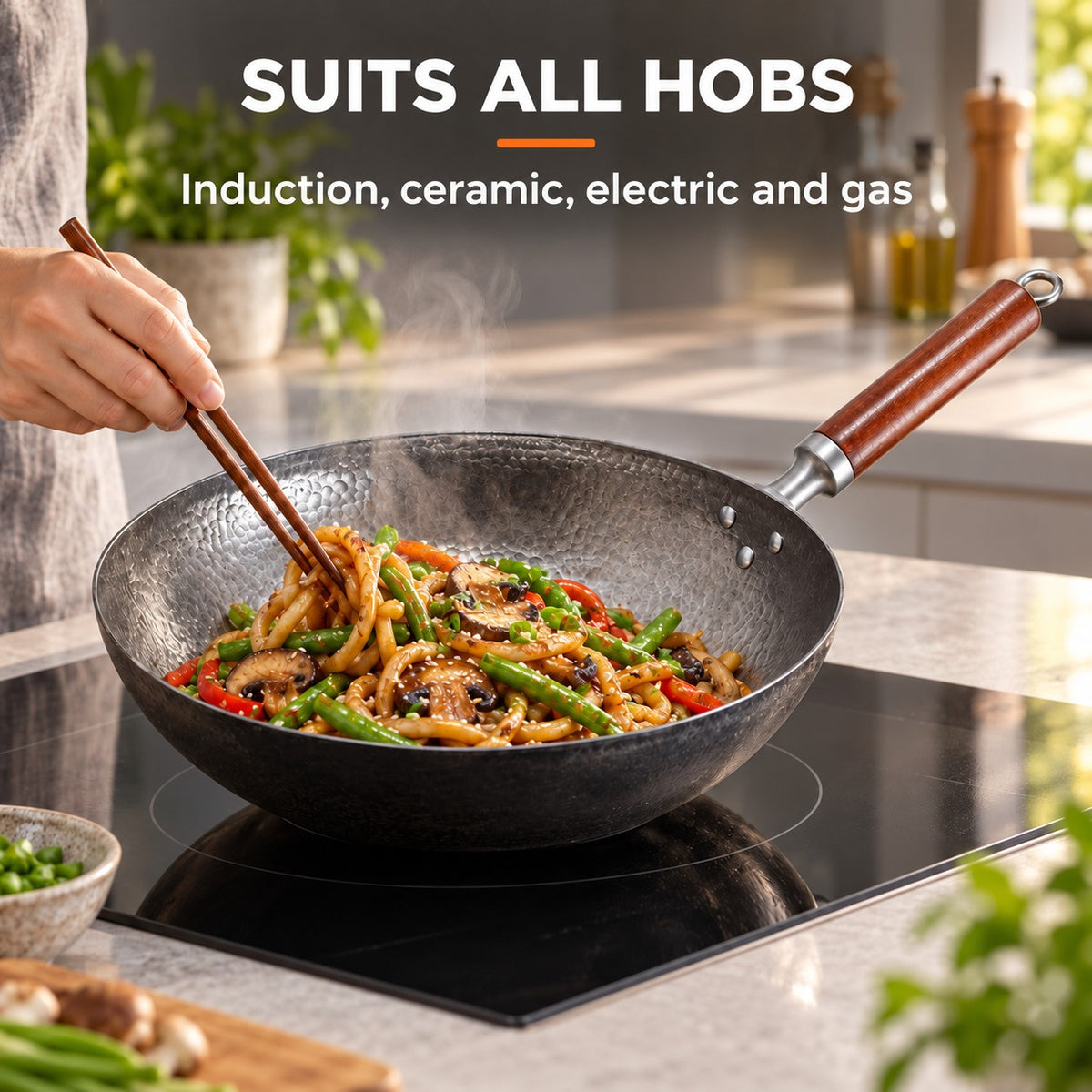 The Senjo Induction Wok, SUITS ALL HOBS: Induction, ceramic, electric and gas