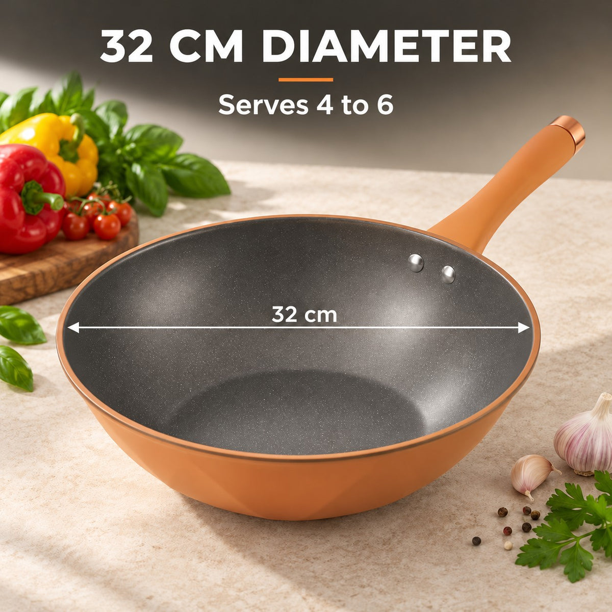 Professional-quality wok, 32 CM DIAMETER: Serves 4 to 6