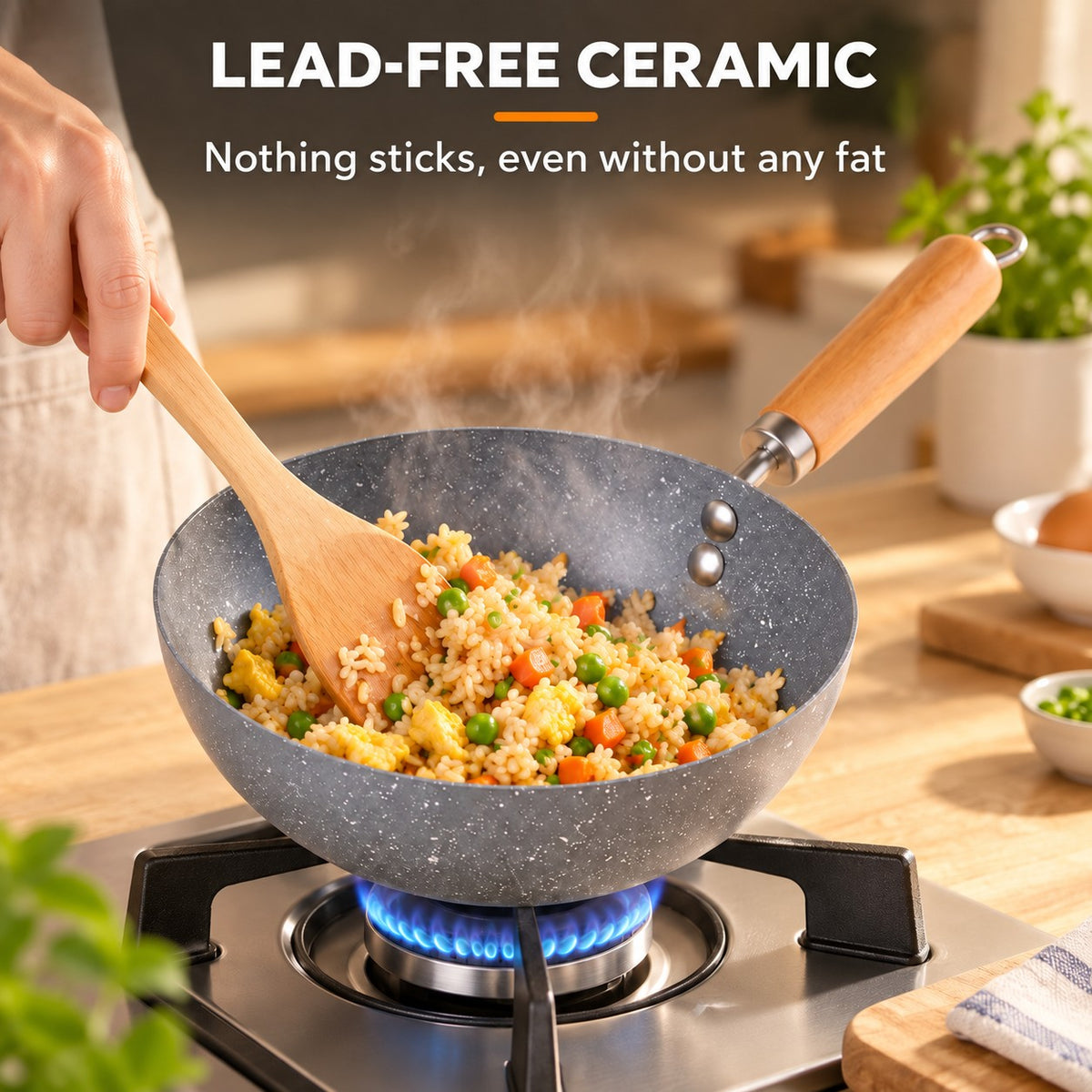 Small wok, LEAD-FREE CERAMIC: Nothing sticks, even without any fat