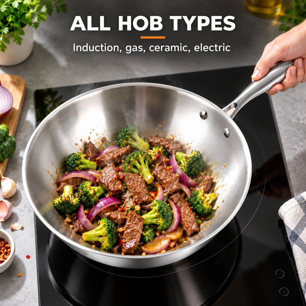 Steel wok, ALL HOB TYPES: Induction, gas, ceramic, electric