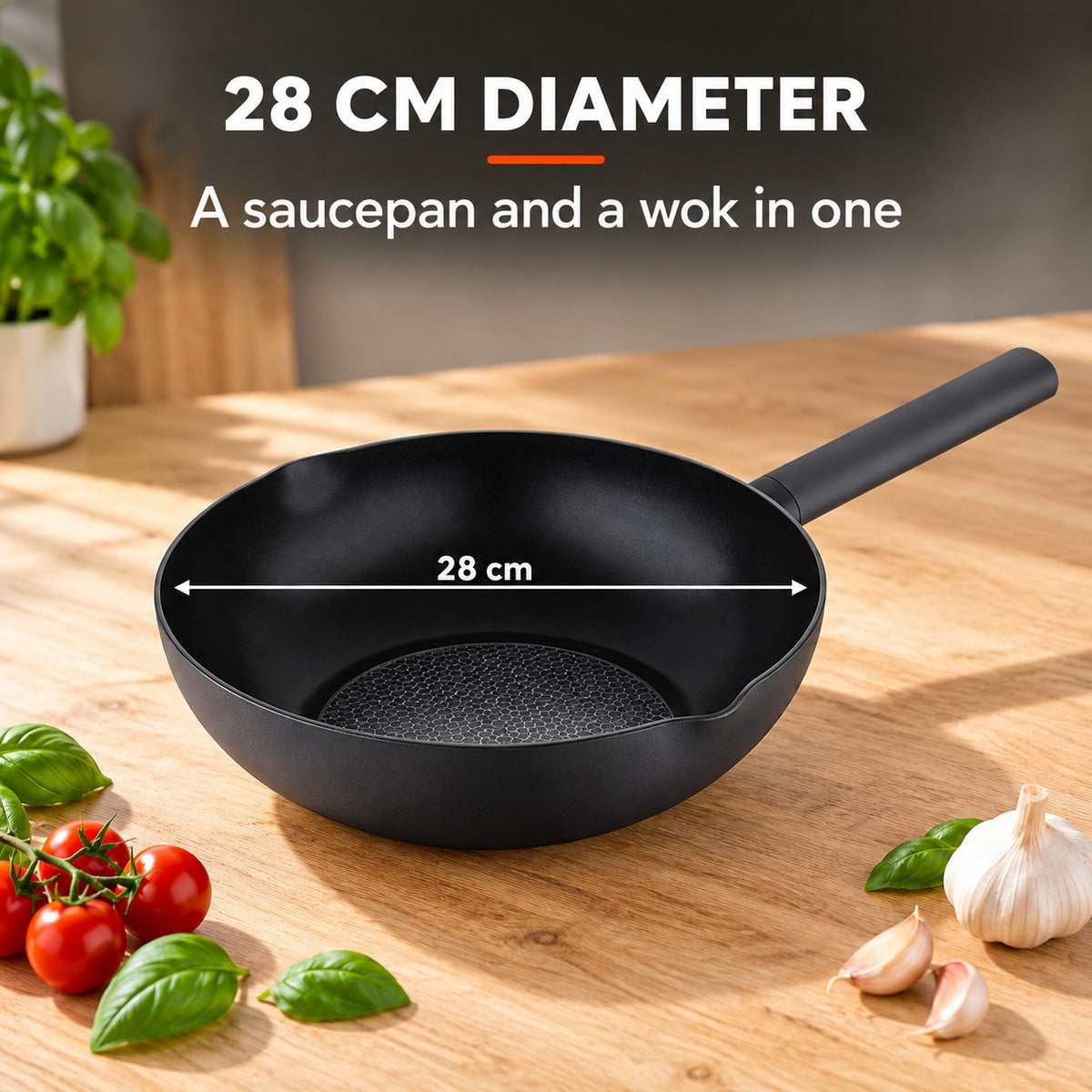 The Caska Induction Wok, 28 CM DIAMETER: A saucepan and a wok in one