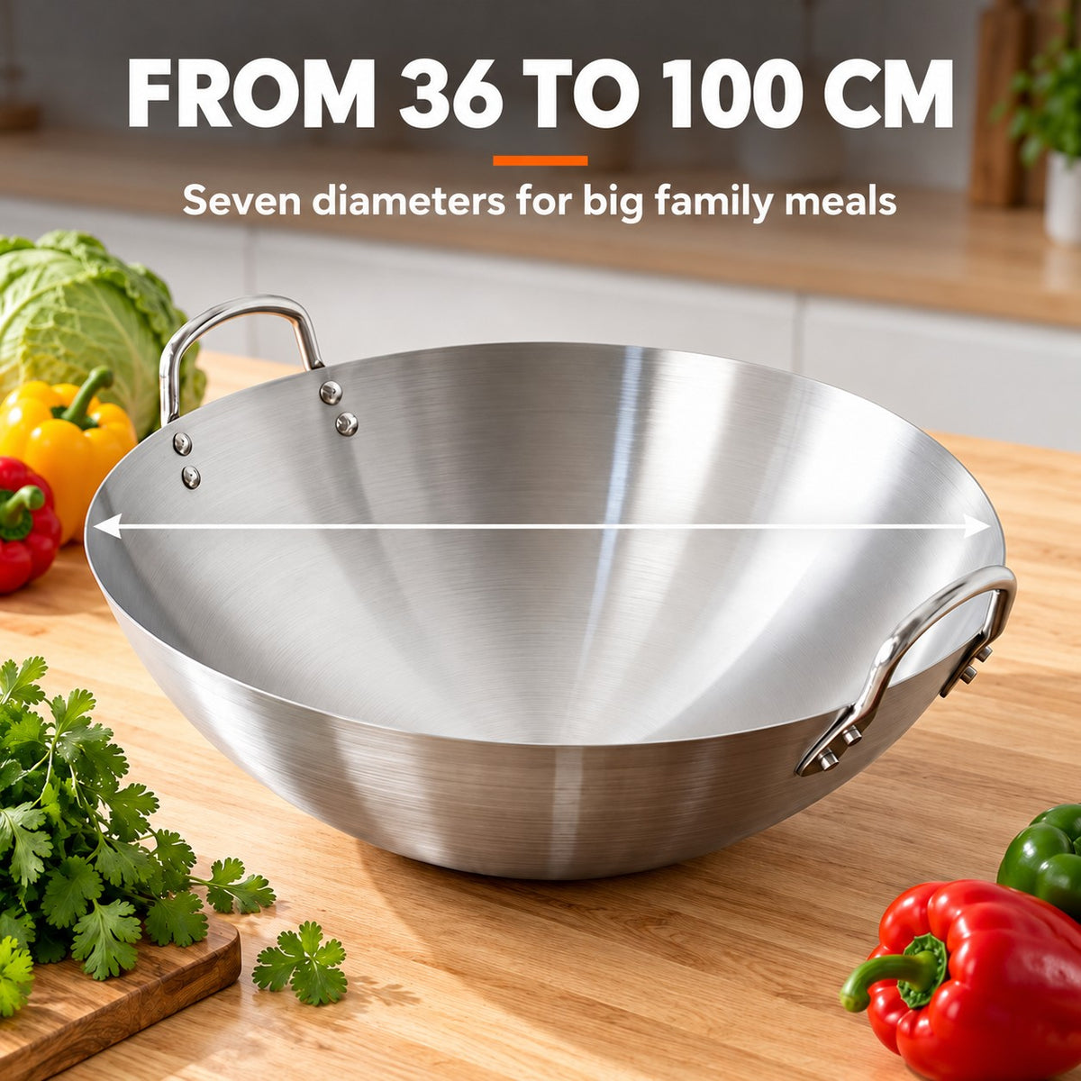 The Curved Yari Wok, FROM 36 TO 100 CM: Seven diameters for big family meals