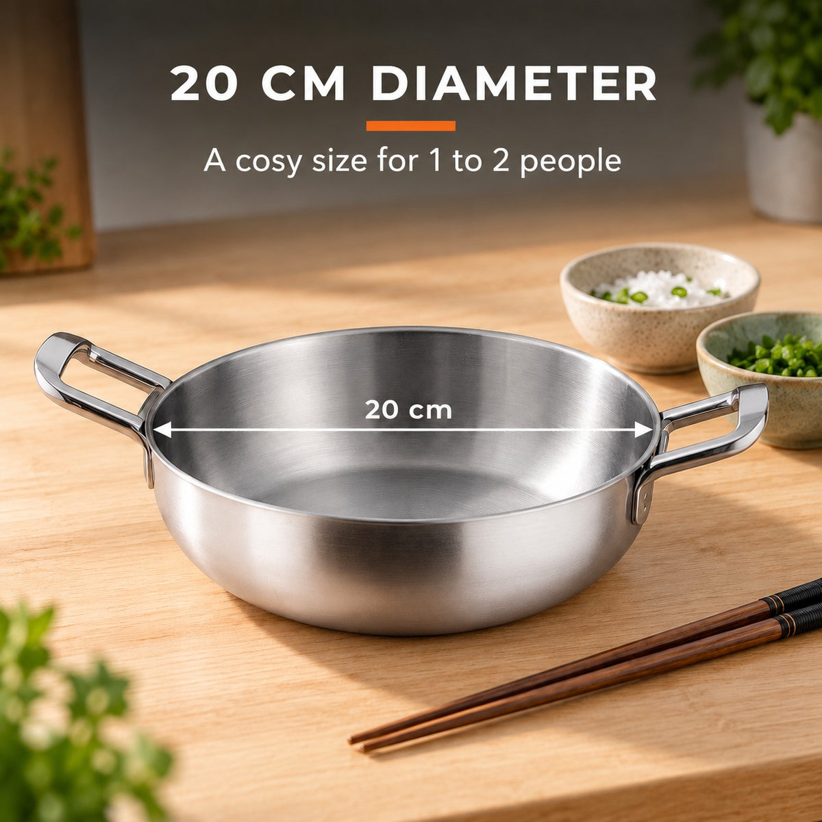 The Daisen Small Wok, 20 CM DIAMETER: A cosy size for 1 to 2 people