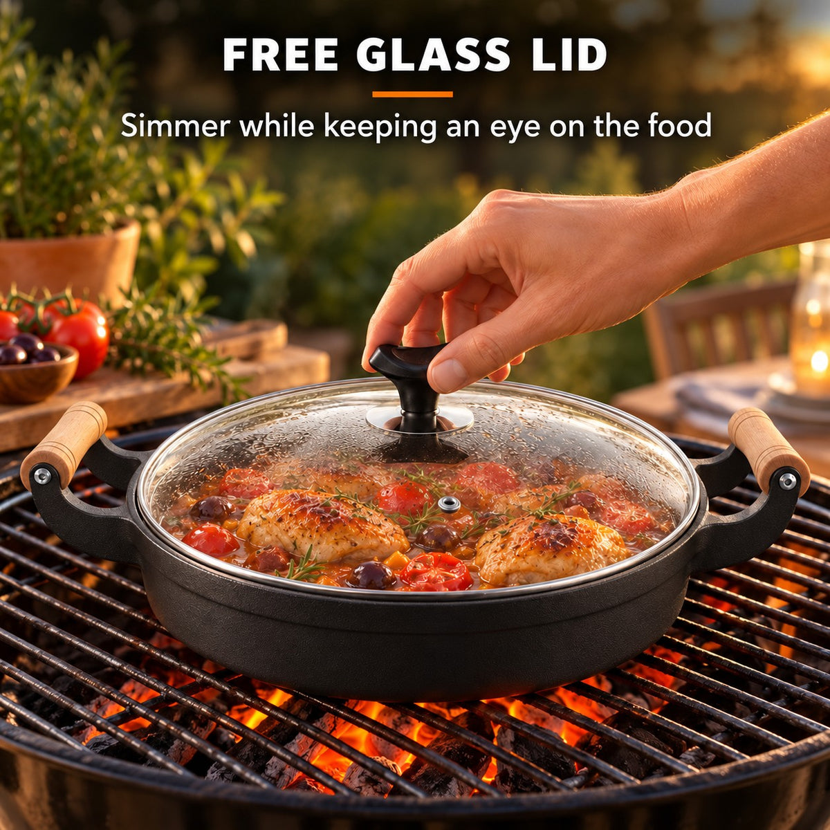 The Gamaksan Barbecue Wok, FREE GLASS LID: Simmer while keeping an eye on the food