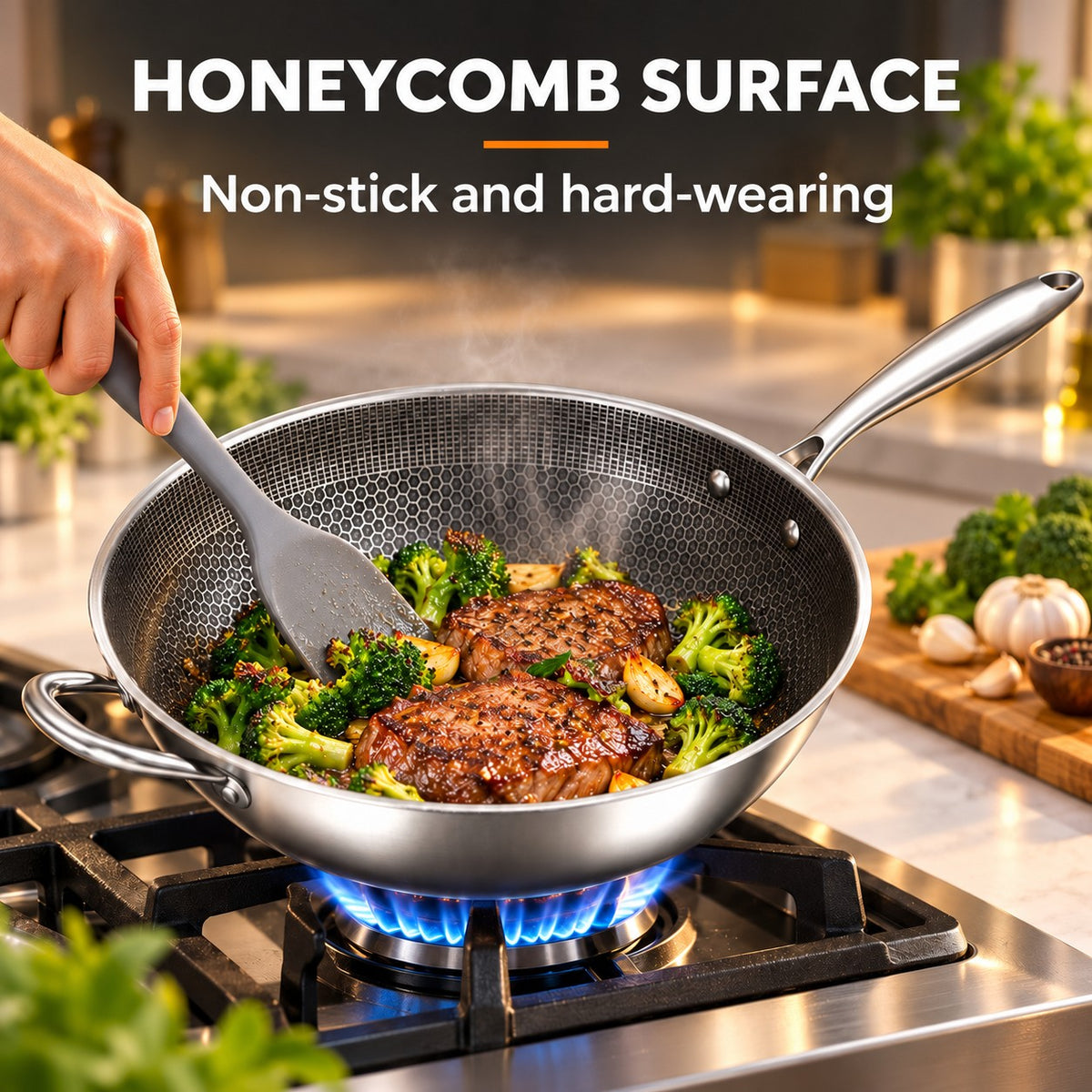 The Iwaki Round-Bottomed Wok, HONEYCOMB SURFACE: Non-stick and hard-wearing
