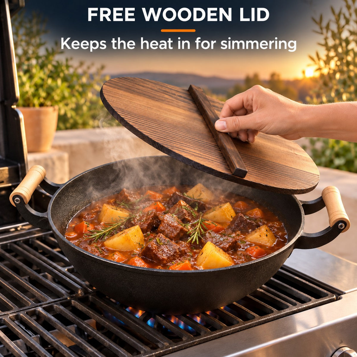 The Jangsan Special Barbecue Wok, FREE WOODEN LID: Keeps the heat in for simmering