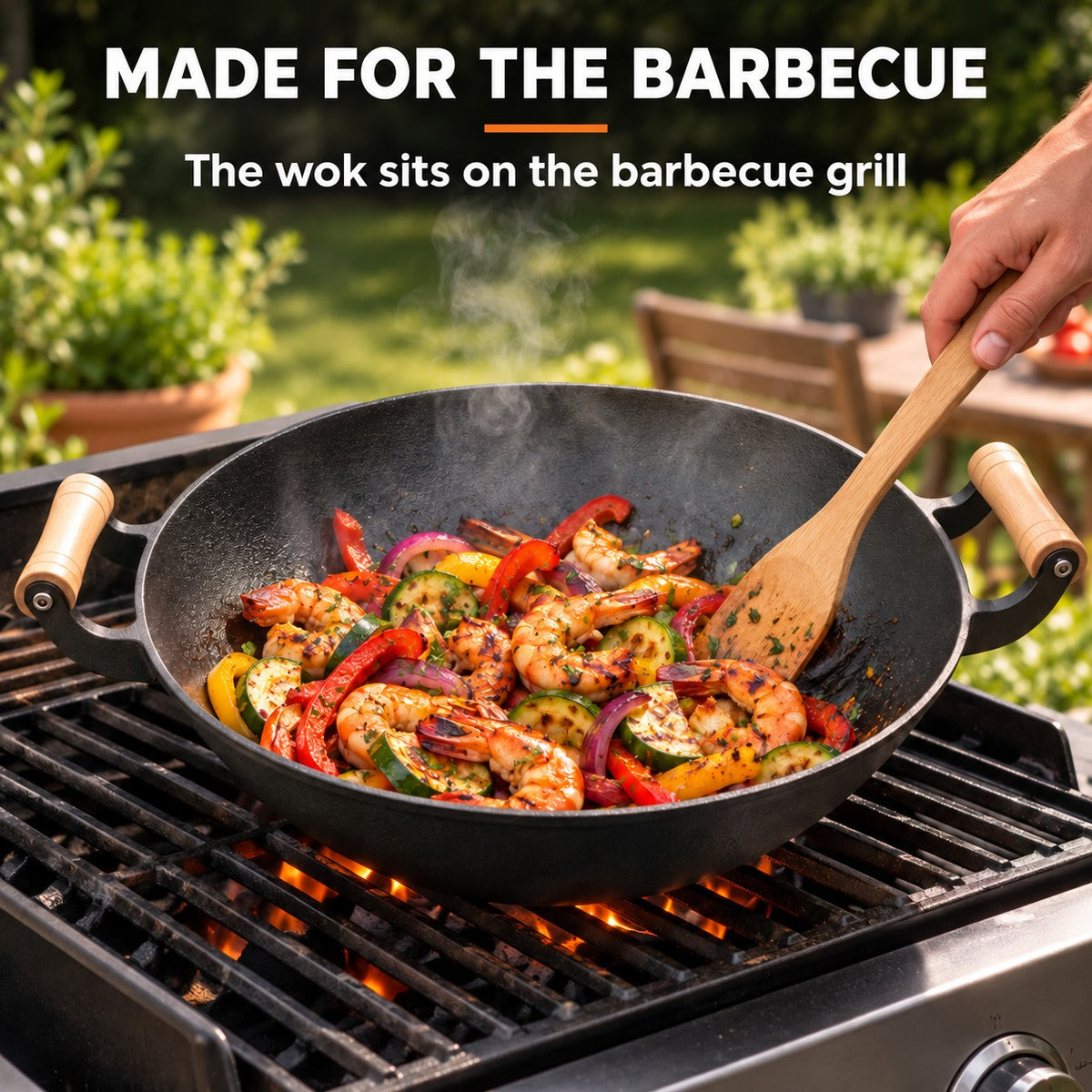 The Jangsan Special Barbecue Wok, MADE FOR THE BARBECUE: The wok sits on the barbecue grill