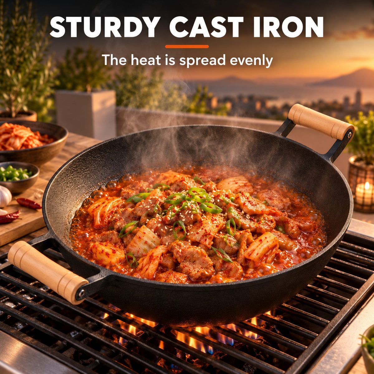 The Jangsan Special Barbecue Wok, STURDY CAST IRON: The heat is spread evenly