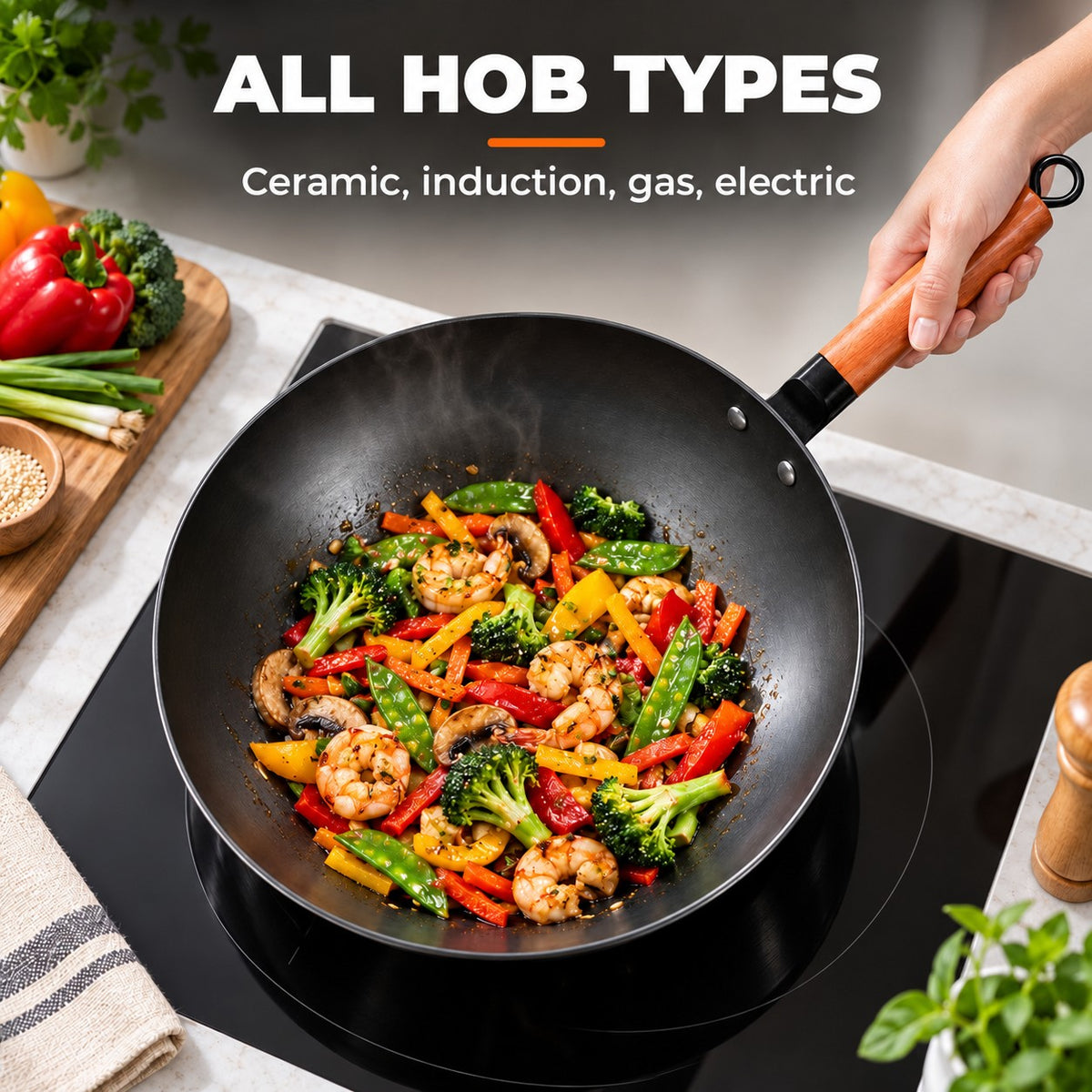 The Kaikoma Wok Pan, ALL HOB TYPES: Ceramic, induction, gas, electric