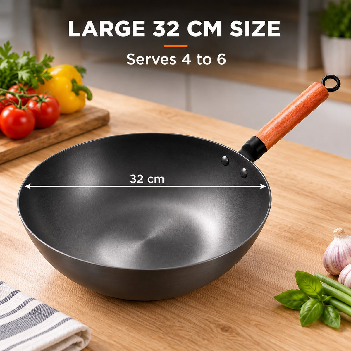 The Kaikoma Wok Pan, LARGE 32 CM SIZE: Serves 4 to 6