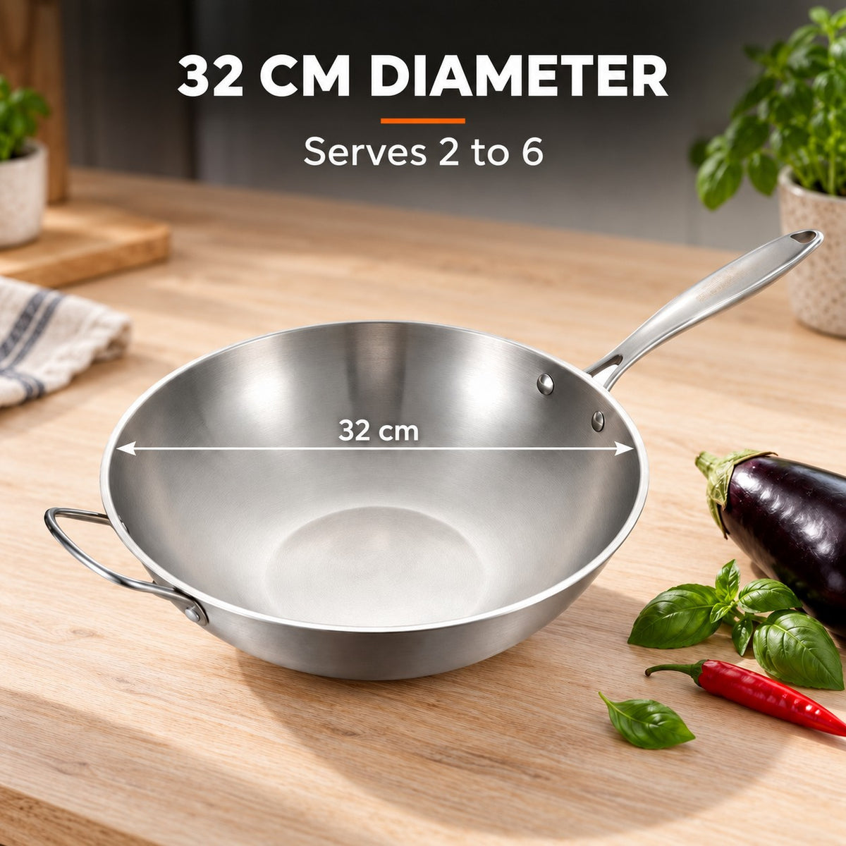 The Kaimon Wok Pan, 32 CM DIAMETER: Serves 2 to 6