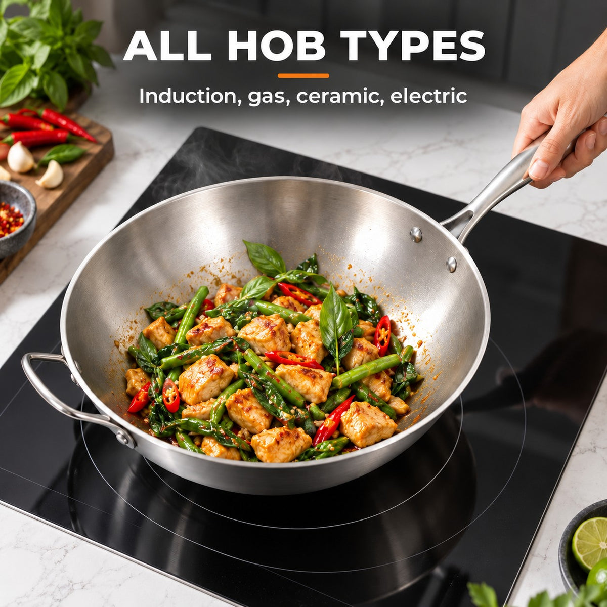 The Kaimon Wok Pan, ALL HOB TYPES: Induction, gas, ceramic, electric