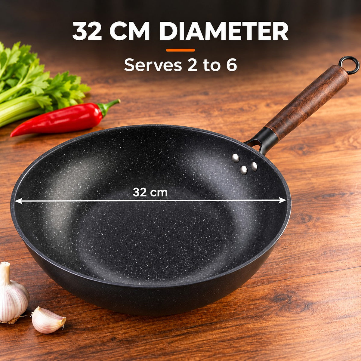 The Kosanji Carbon Steel Wok, 32 CM DIAMETER: Serves 2 to 6