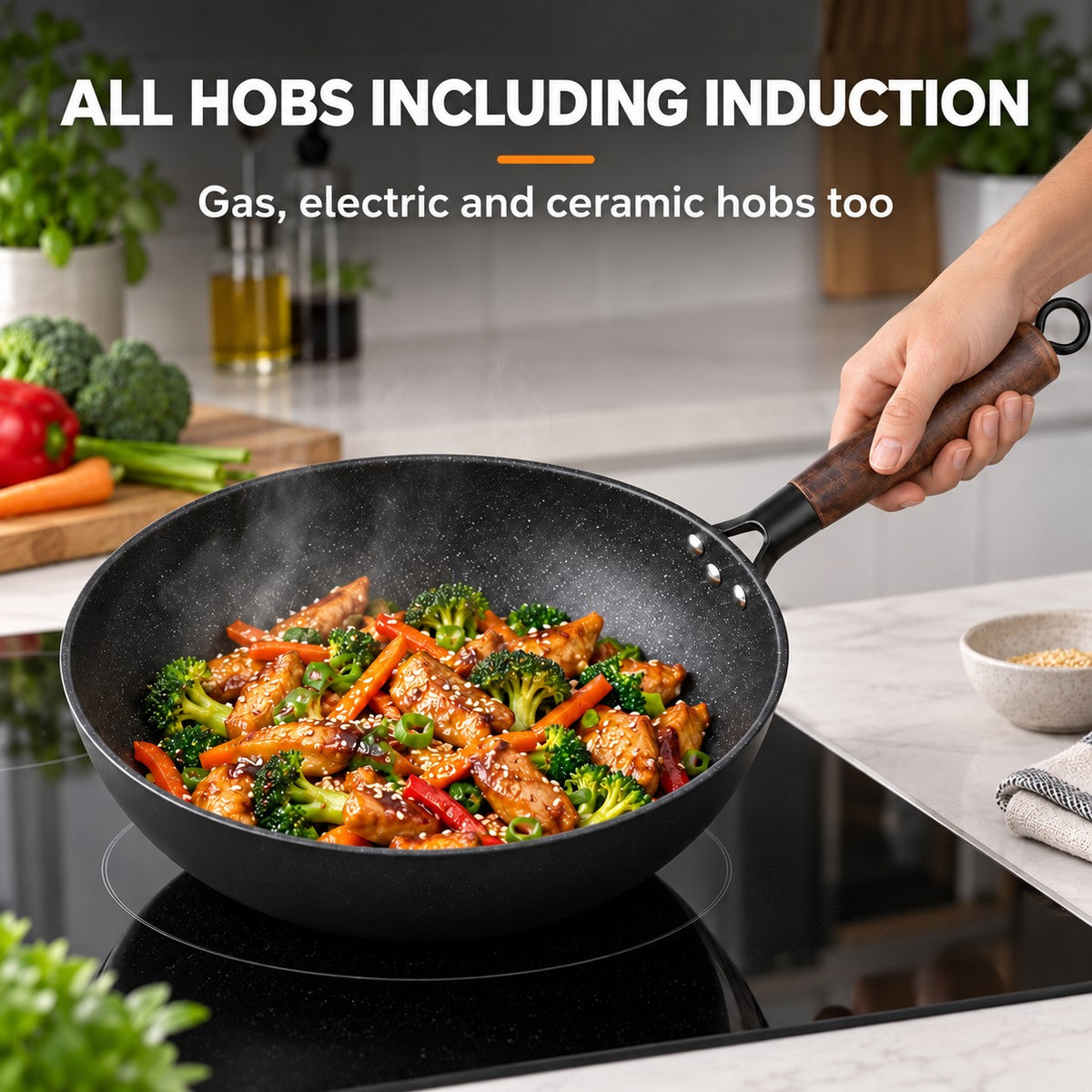 The Kosanji Carbon Steel Wok, ALL HOBS INCLUDING INDUCTION: Gas, electric and ceramic hobs too