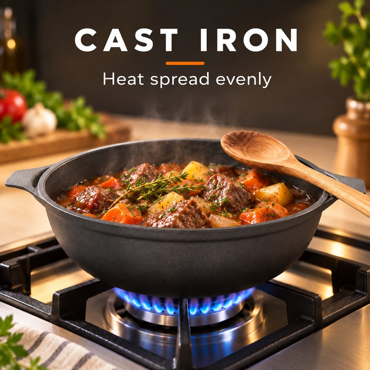 The Maisan Wok Barbecue Cooker, CAST IRON: Heat spread evenly