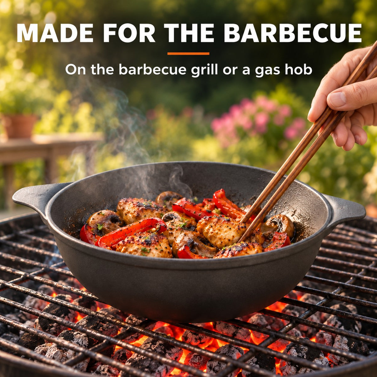 The Maisan Wok Barbecue Cooker, MADE FOR THE BARBECUE: On the barbecue grill or a gas hob