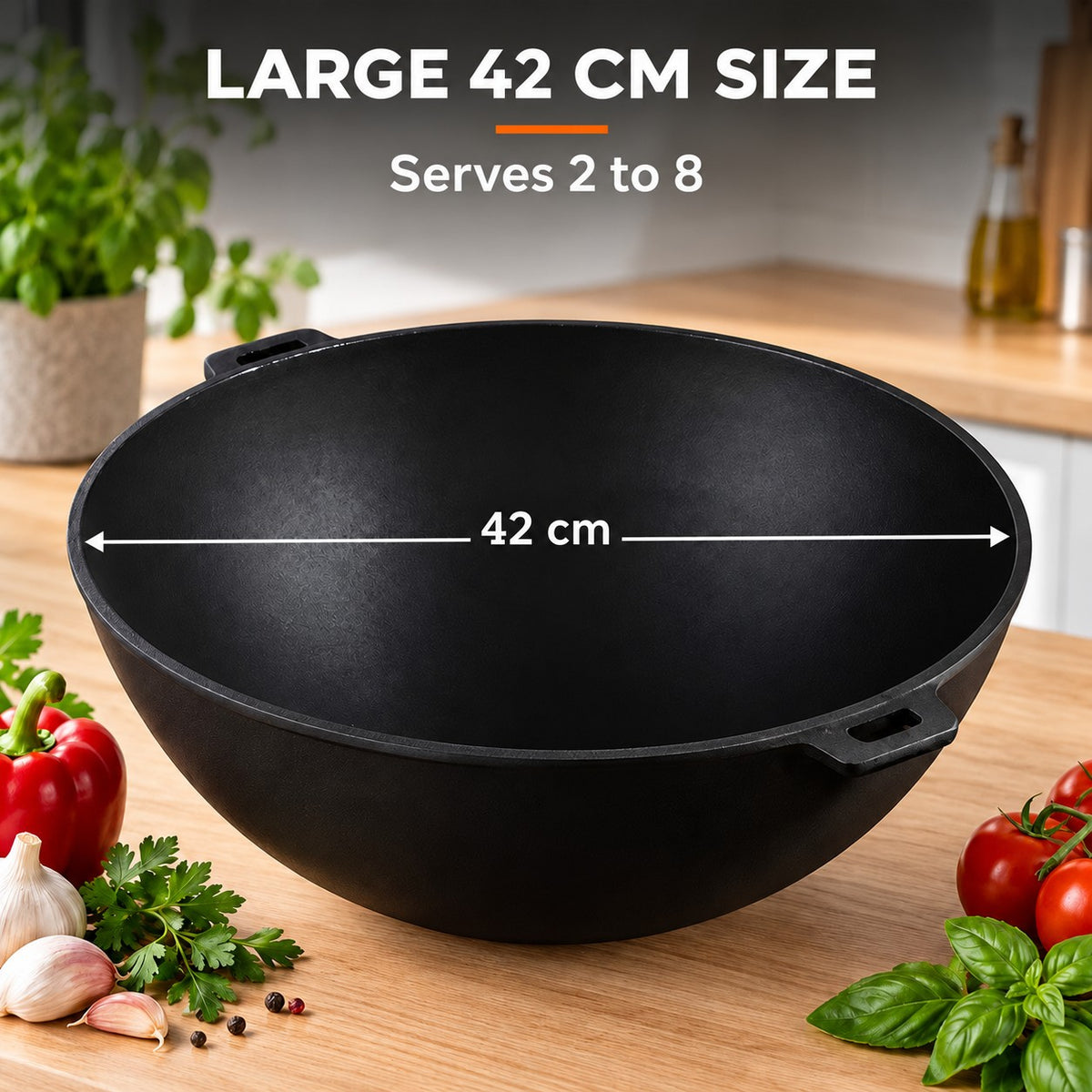 The Manaka Wok with Lid, LARGE 42 CM SIZE: Serves 2 to 8