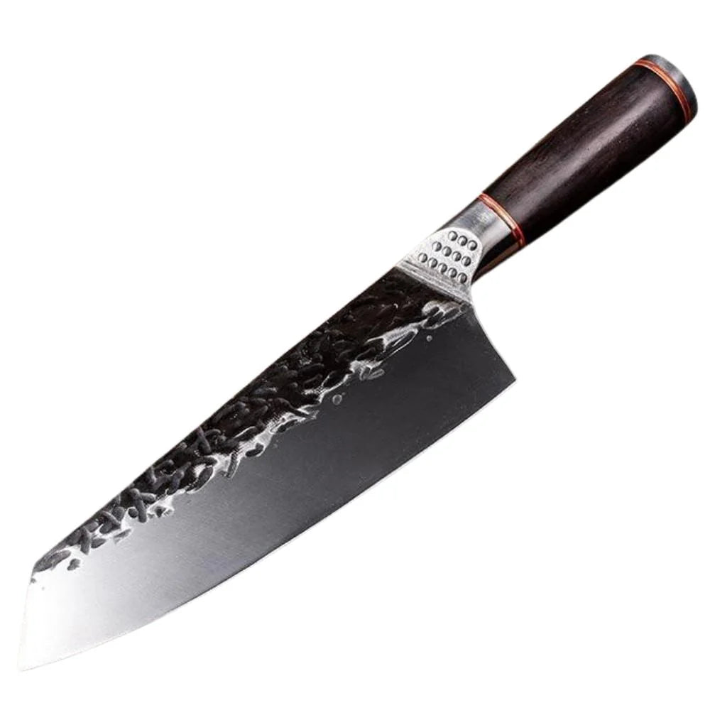 Naifu Japanese chef knife with carbon-coated stainless steel blade and ergonomic handle