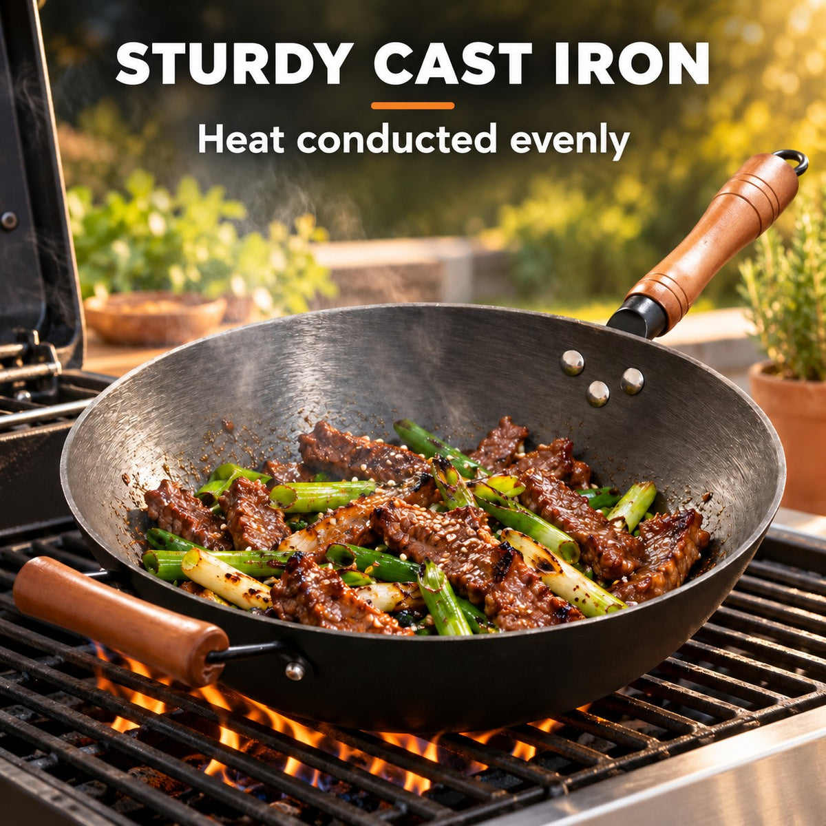 The Namsan Wok Gas Barbecue, STURDY CAST IRON: Heat conducted evenly