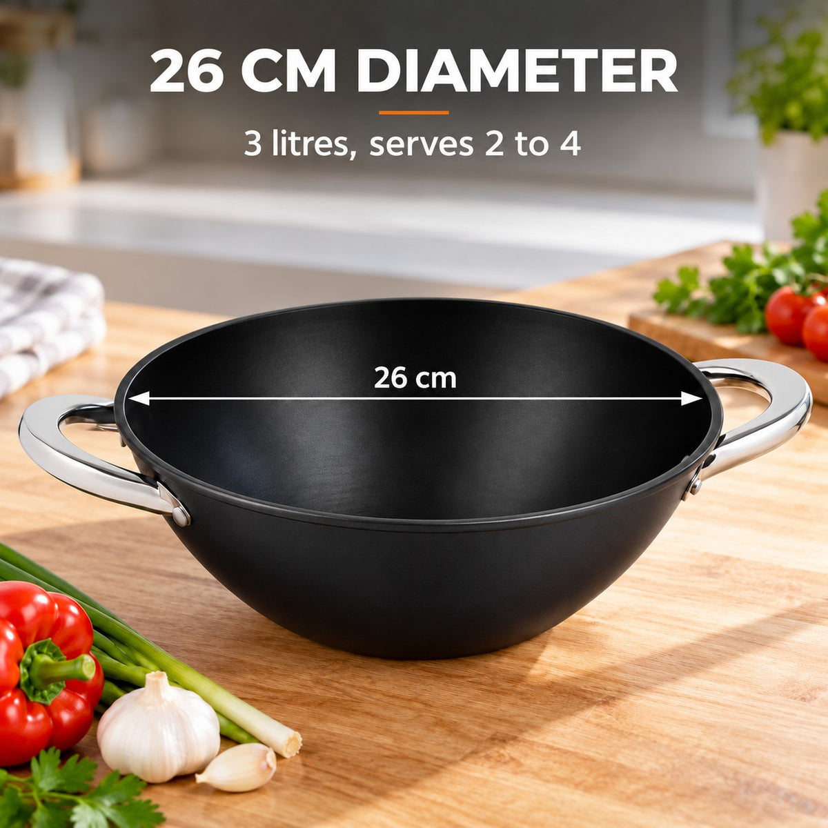 The Nantai Handle-less Wok Pan, 26 CM DIAMETER: 3 litres, serves 2 to 4