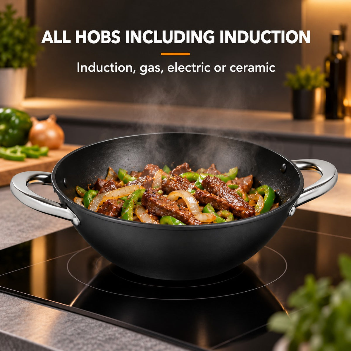 The Nantai Handle-less Wok Pan, ALL HOBS INCLUDING INDUCTION: Induction, gas, electric or ceramic