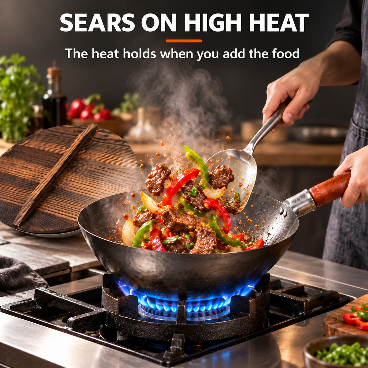 The Nasu Carbon Steel Wok, SEARS ON HIGH HEAT: The heat holds when you add the food
