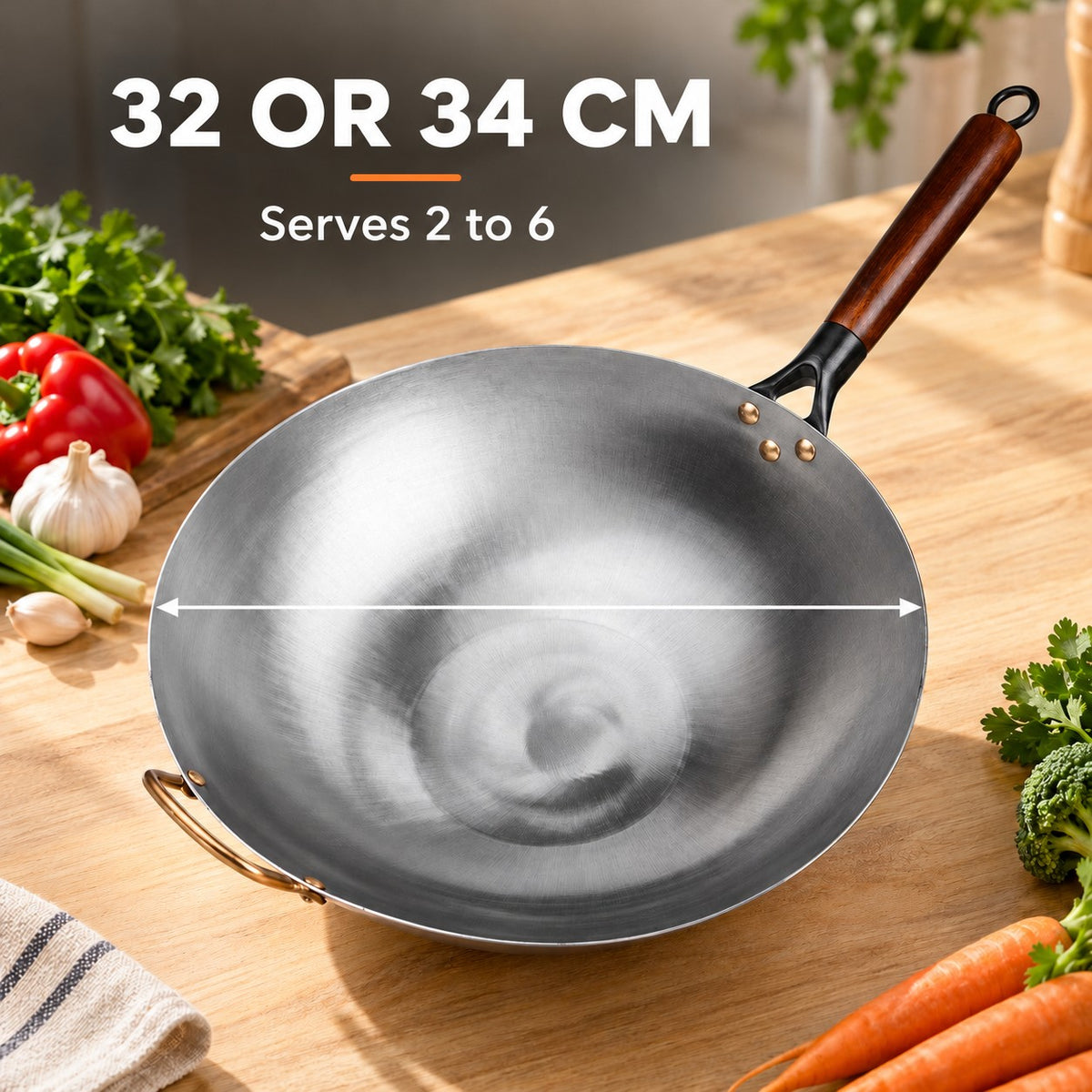 The Pankon Wok Pan, 32 OR 34 CM: Serves 2 to 6