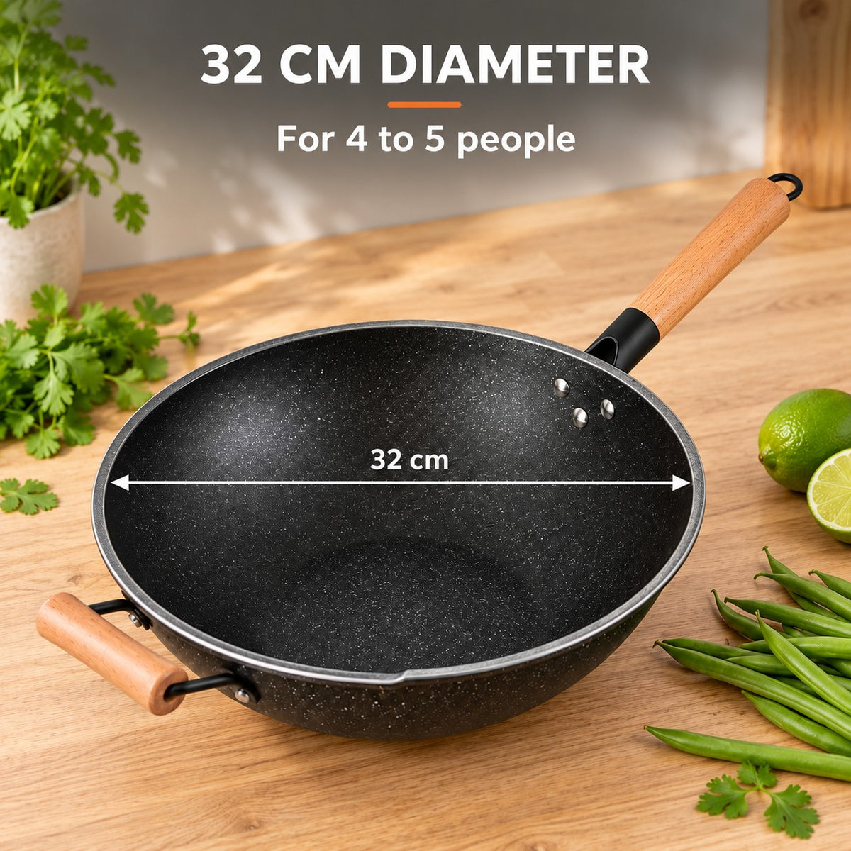 The Poroshiri Wok With Glass Lid, 32 CM DIAMETER: For 4 to 5 people