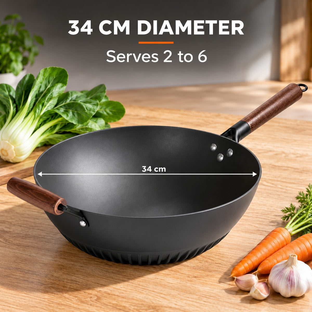 The Rausu Cast Iron Wok, 34 CM DIAMETER: Serves 2 to 6