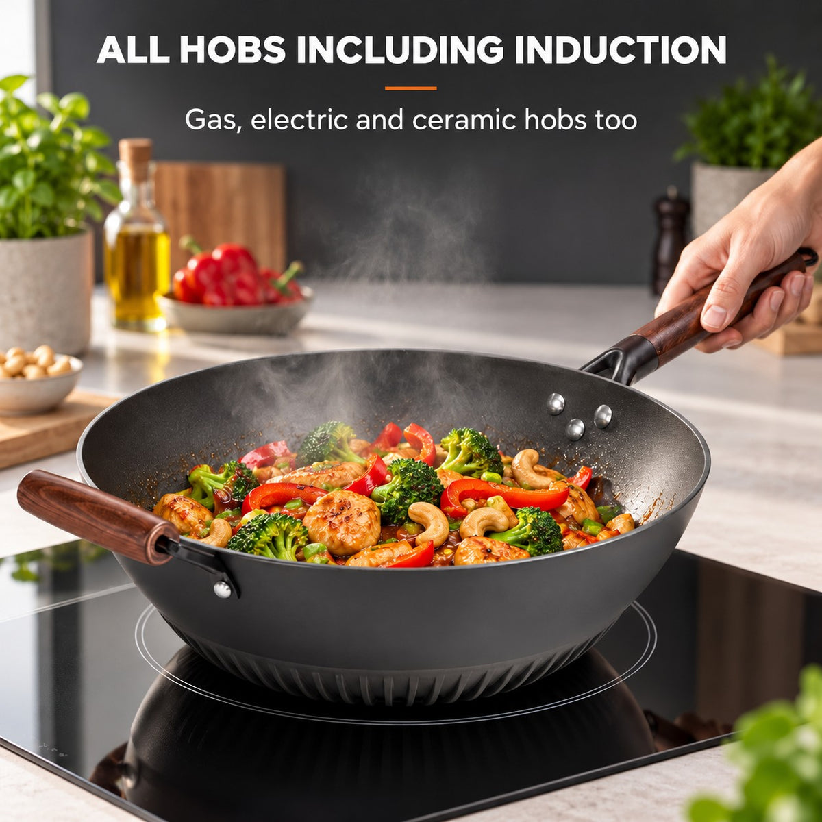 The Rausu Cast Iron Wok, ALL HOBS INCLUDING INDUCTION: Gas, electric and ceramic hobs too