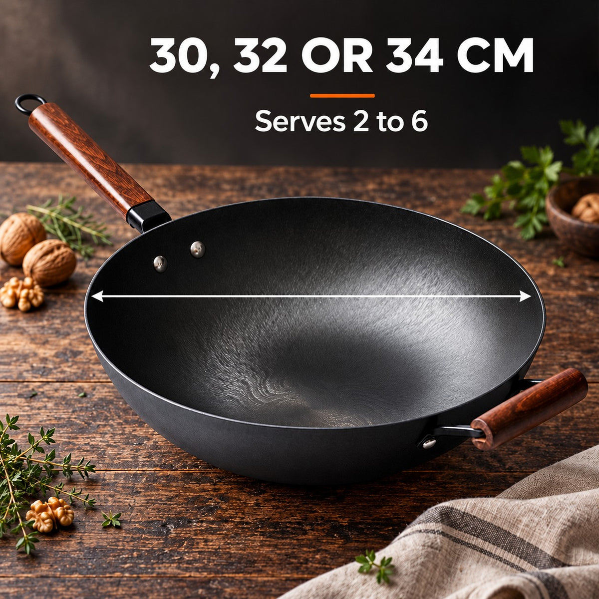 The Tokaji Non Stick Wok, 30, 32 OR 34 CM: Serves 2 to 6