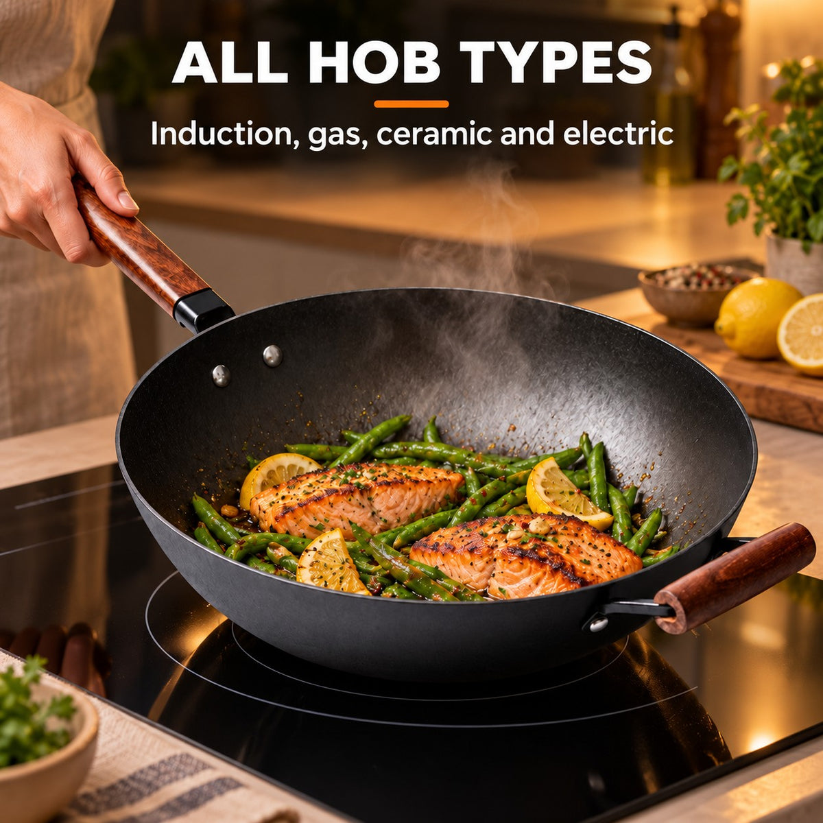 The Tokaji Non Stick Wok, ALL HOB TYPES: Induction, gas, ceramic and electric