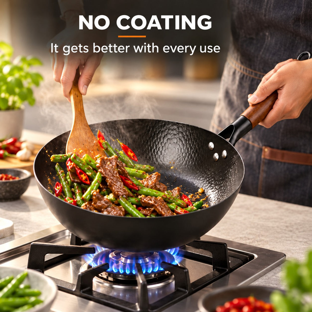 Traditional Japanese wok, NO COATING: It gets better with every use