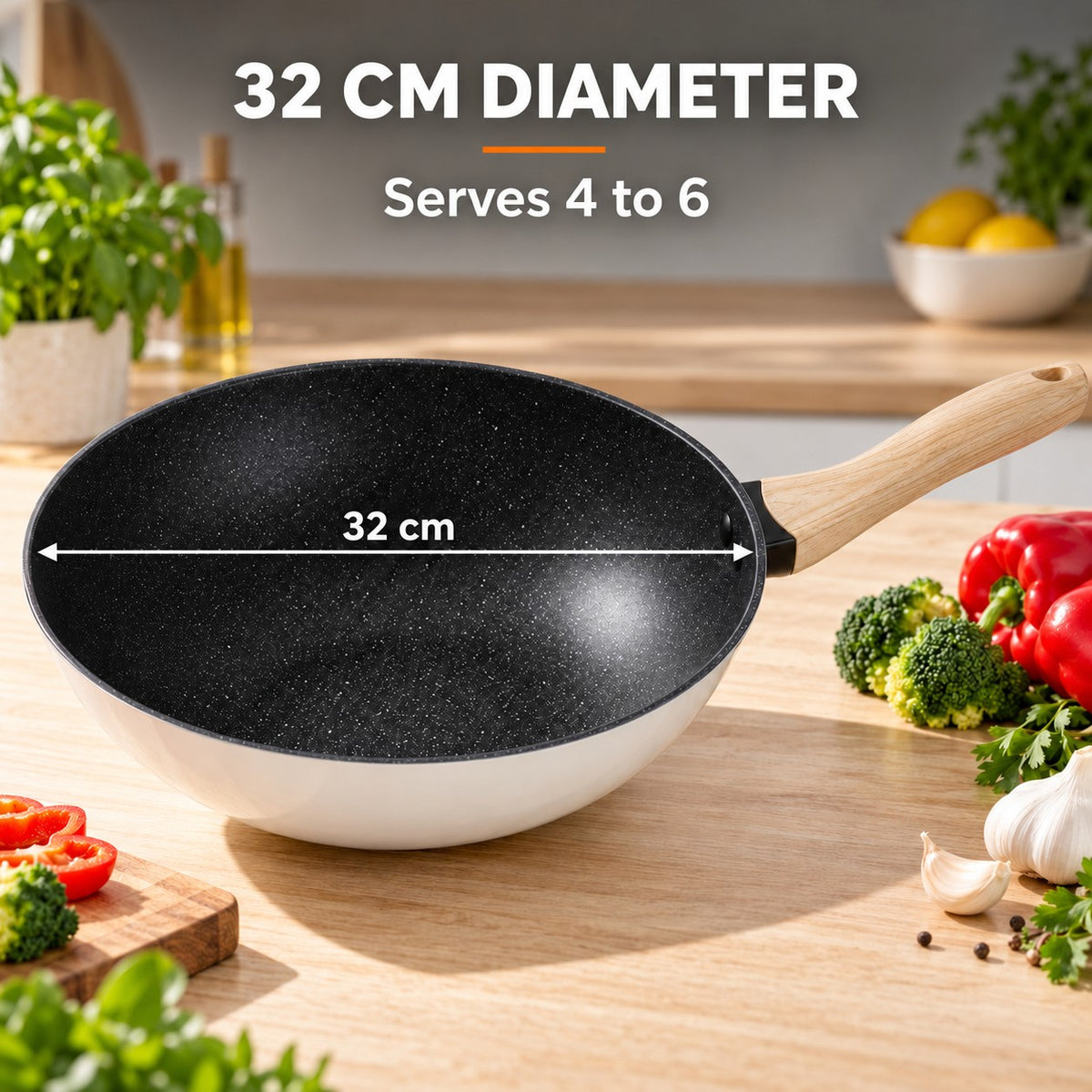 The Tarumi Ceramic Wok, 32 CM DIAMETER: Serves 4 to 6