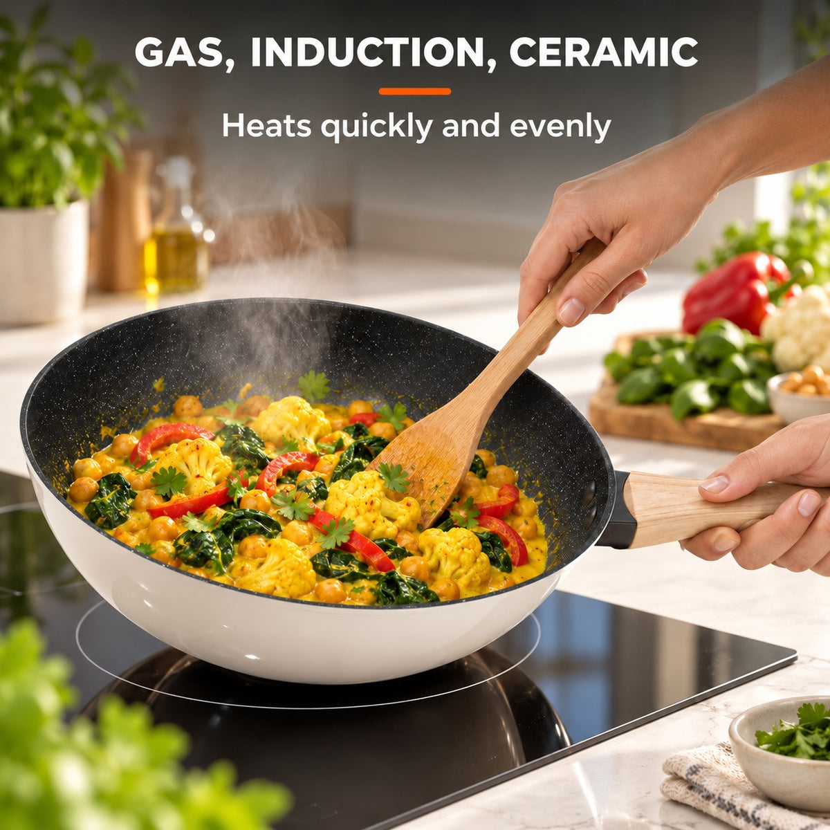 The Tarumi Ceramic Wok, GAS, INDUCTION, CERAMIC: Heats quickly and evenly