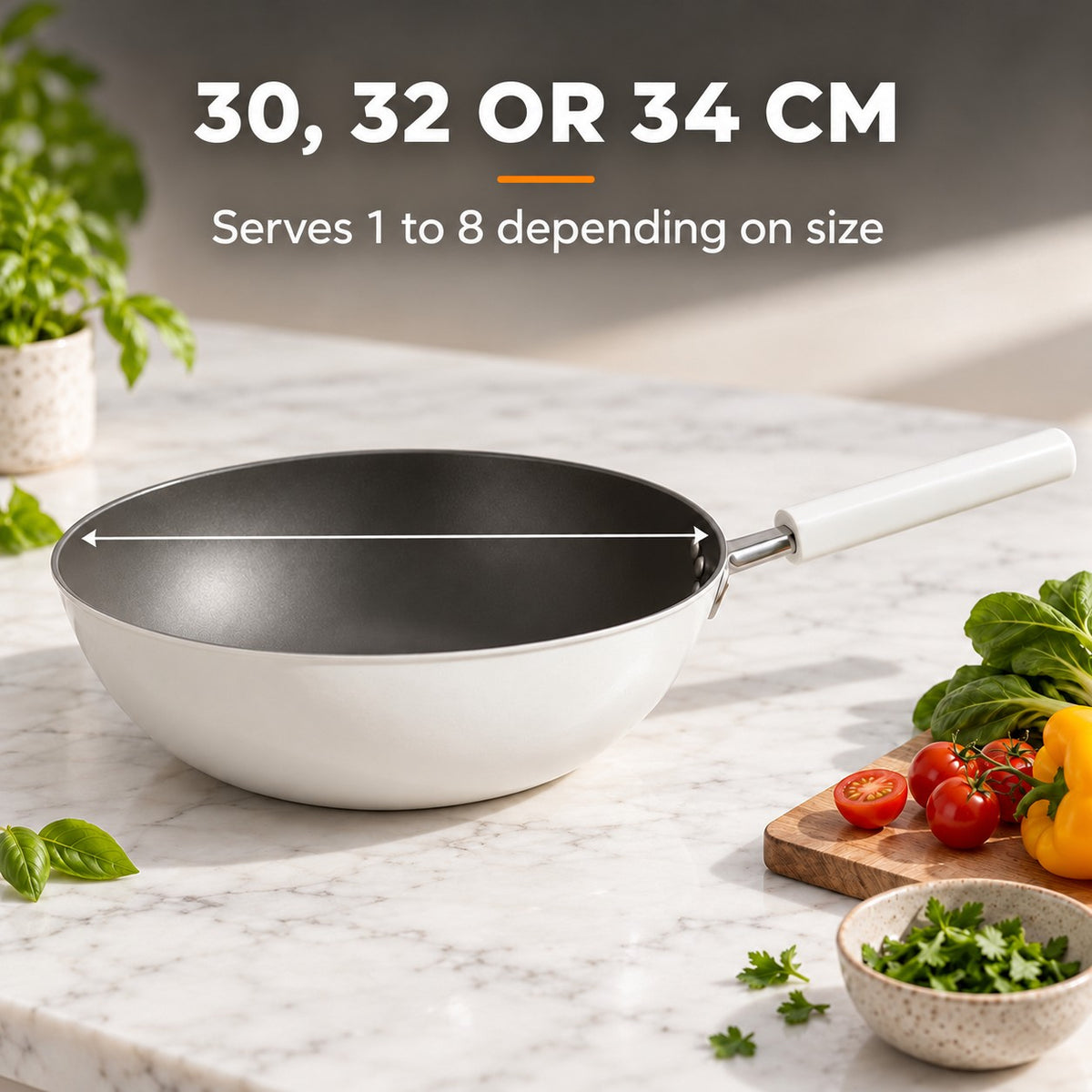 White wok, 30, 32 OR 34 CM: Serves 1 to 8 depending on size