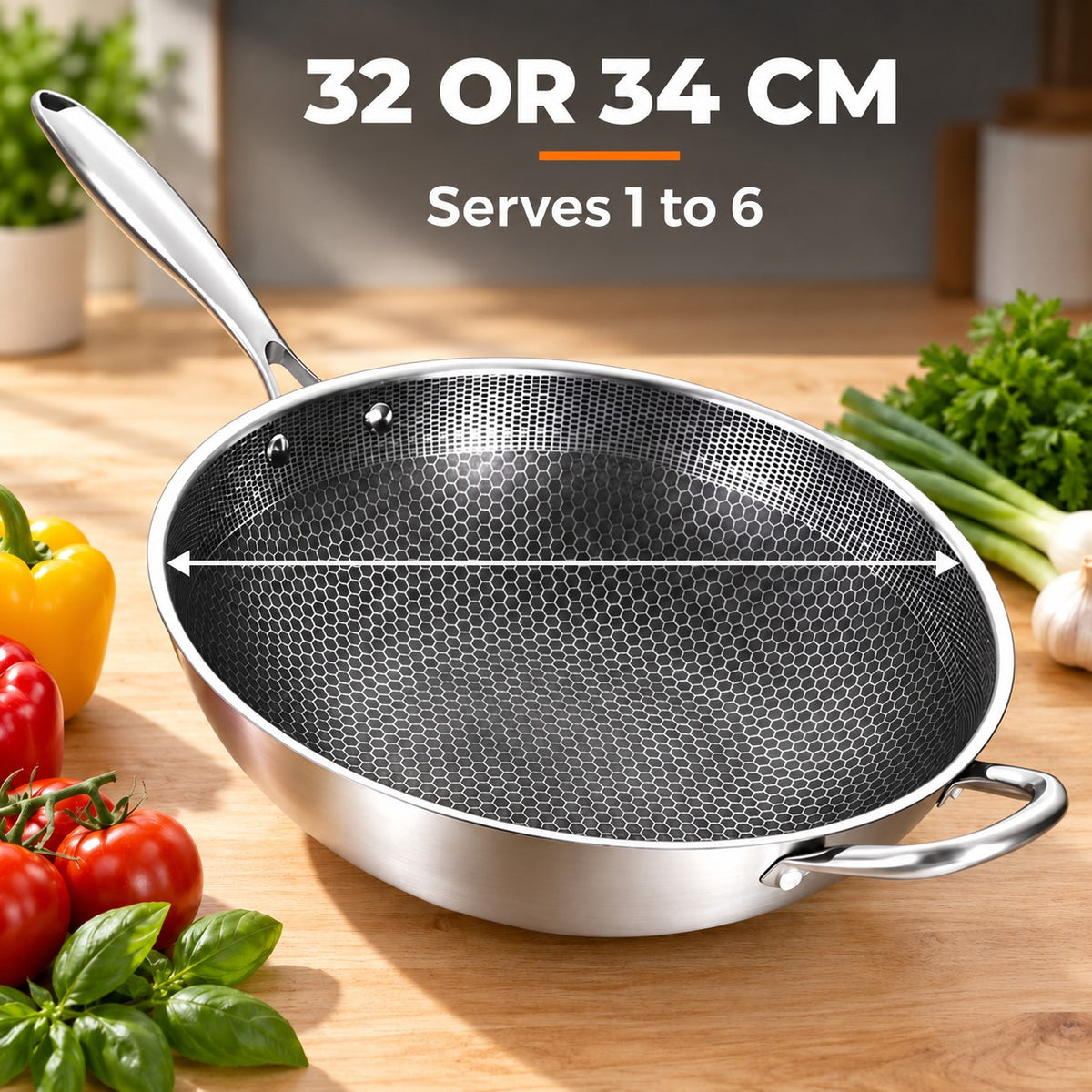 The Kitaka Wok for Induction, 32 OR 34 CM: Serves 1 to 6