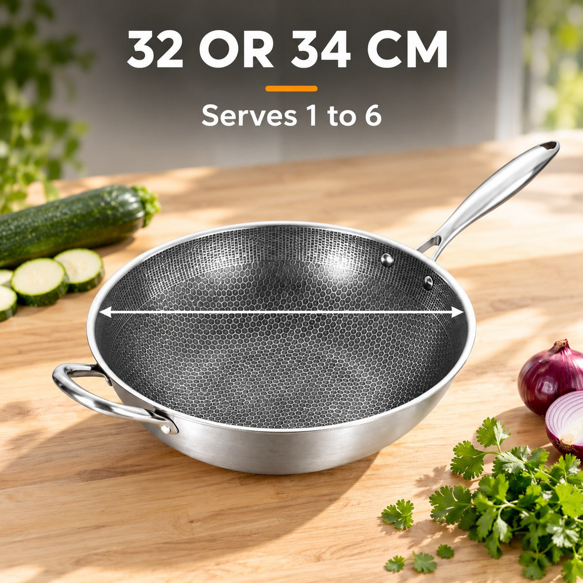 The Kita Induction Wok, 32 OR 34 CM: Serves 1 to 6